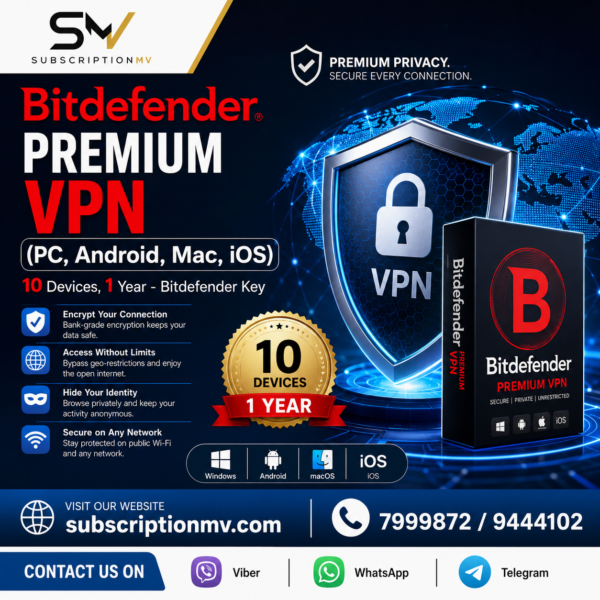 Bitdefender Premium VPN (PC, Android, Mac, iOS) 10 Devices, 1 Year - Bitdefender Key - GLOBAL
