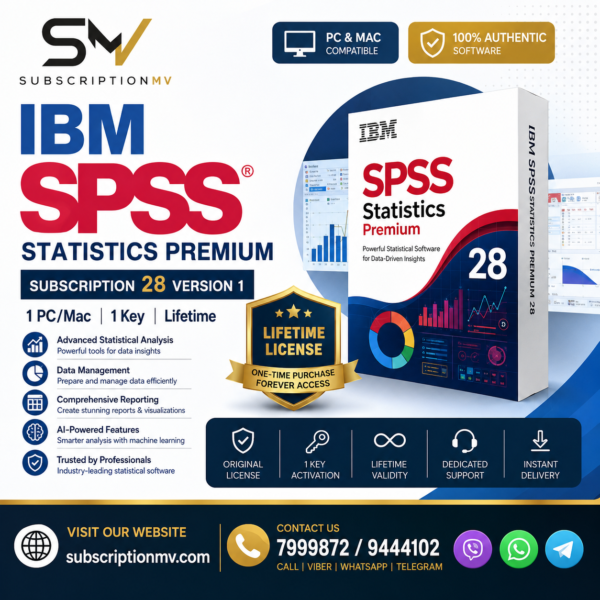 IBM SPSS Statistics Premium Subscription 28 Version 1 PC/Mac 1 Key Lifetime