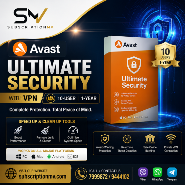 Avast Ultimate Security with VPN 10-User 1-Year | Speed Up & Clean Up Tools – PC/Mac/Android/iOS