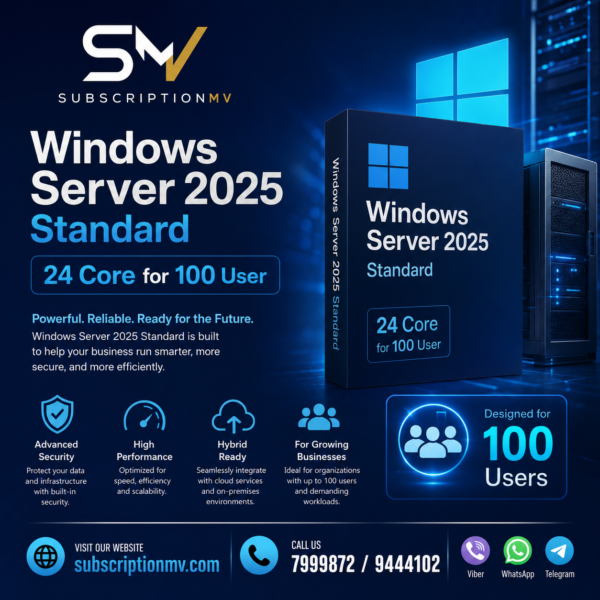 Windows Server 2025 Standard 24 core for 100 user