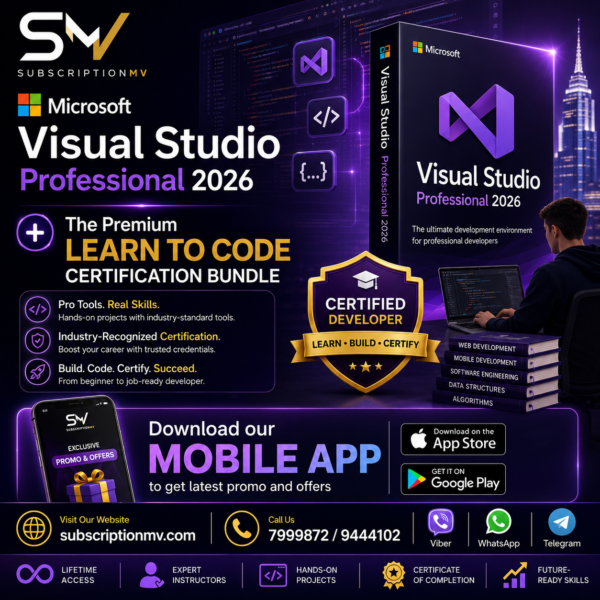 Microsoft Visual Studio Professional 2026 + The Premium Learn to Code Certification Bundle