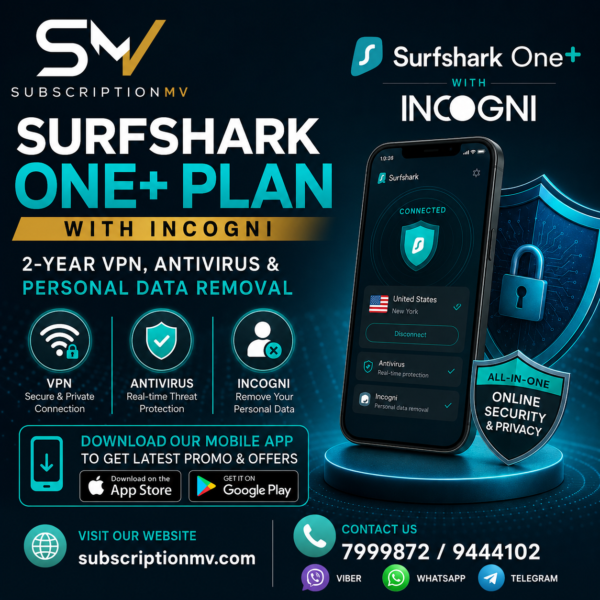 Surfshark One+ Plan with Incogni: 2-Year VPN, Antivirus & Personal Data Removal