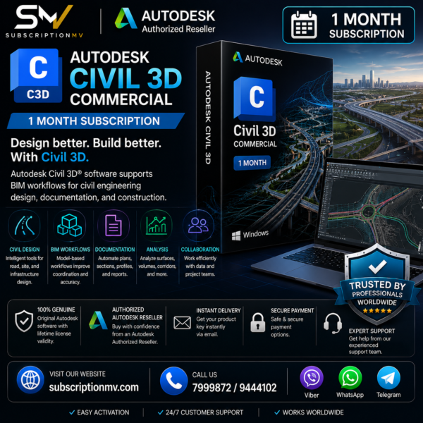 Autodesk Civil 3D Commercial 1 Month Subscription